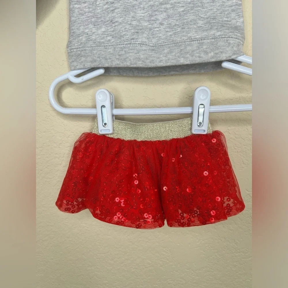 Cat & Jack Oh What Fun Newborn Girl Christmas Outfit with Red Sequin Skirt